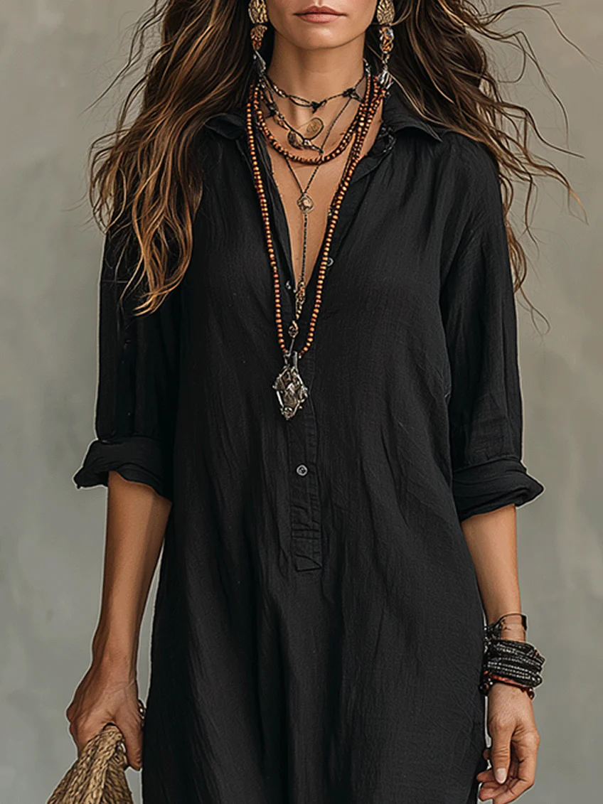 Maxi Dress with Button-Down Detail and Relaxed Fit for Women – Lightweight Long Sleeve Casual Dress 3