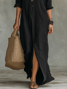 Maxi Dress with Button-Down Detail and Relaxed Fit for Women – Lightweight Long Sleeve Casual Dress 4