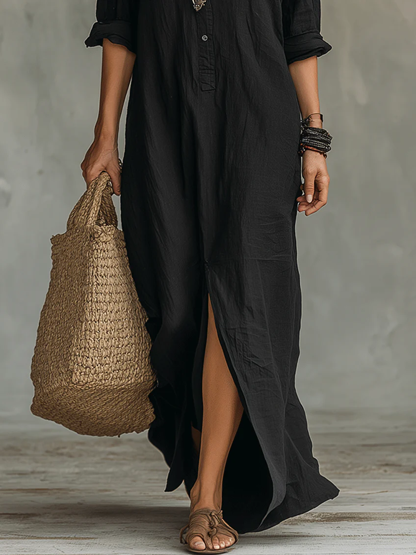 Maxi Dress with Button-Down Detail and Relaxed Fit for Women – Lightweight Long Sleeve Casual Dress 4