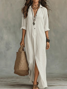 Maxi Dress with Button-Down Detail and Relaxed Fit for Women – Lightweight Long Sleeve Casual Dress 5