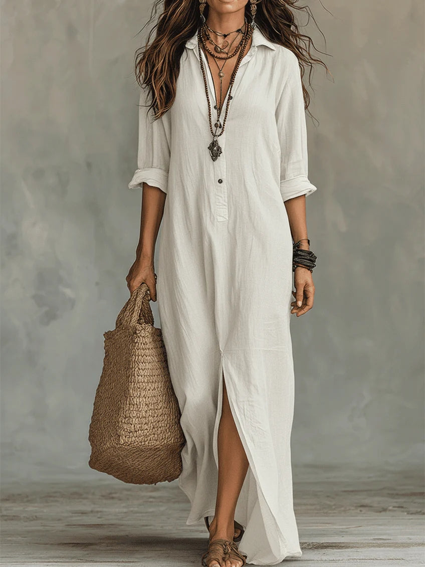 Maxi Dress with Button-Down Detail and Relaxed Fit for Women – Lightweight Long Sleeve Casual Dress 5