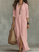Maxi Dress with Button-Down Detail and Relaxed Fit for Women – Lightweight Long Sleeve Casual Dress 8