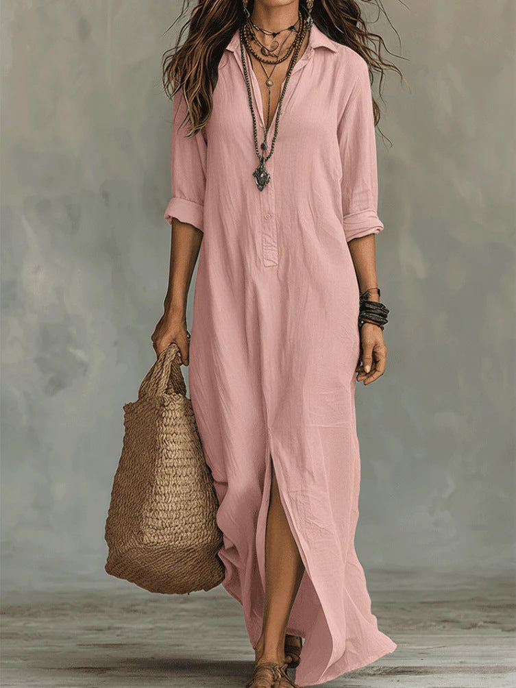 Maxi Dress with Button-Down Detail and Relaxed Fit for Women – Lightweight Long Sleeve Casual Dress 8