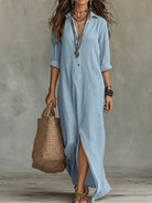 Maxi Dress with Button-Down Detail and Relaxed Fit for Women – Lightweight Long Sleeve Casual Dress 9