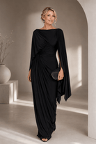 Maxi Dress with Flowing Cape Sleeves and Ruched Waist – Elegant Formal Long Dress for Women 1