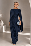 Maxi Dress with Flowing Cape Sleeves and Ruched Waist – Elegant Formal Long Dress for Women 2