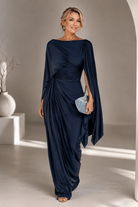 Maxi Dress with Flowing Cape Sleeves and Ruched Waist – Elegant Formal Long Dress for Women 2