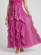 Maxi Dress with High Neck and Ruffle Layers – Lightweight Airy Sleeveless Design in White 2