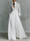 Maxi Dress with Patchwork Linen and Stand-Up Collar – Button Closure for Elegant Occasions 0
