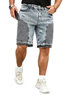 Men’s Denim Shorts with Distressed Details and Ribbed Panels
