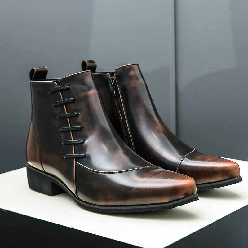 Men's Dress Boots with Cushioned Footbed and Brogue Detailing – Polished Leather Finish 0