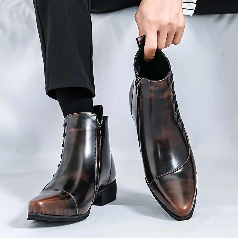 Men's Dress Boots with Cushioned Footbed and Brogue Detailing – Polished Leather Finish 5