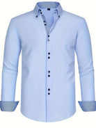 Men's Dress Shirt with Double-Breasted Design and Floral Cuffs – Breathable Polyester Blend Long Sleeve Shirt 1