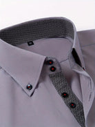 Men's Dress Shirt with Double-Breasted Design and Floral Cuffs – Breathable Polyester Blend Long Sleeve Shirt 11