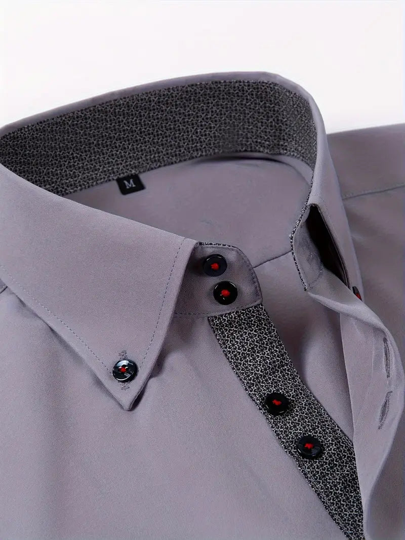 Men's Dress Shirt with Double-Breasted Design and Floral Cuffs – Breathable Polyester Blend Long Sleeve Shirt 11
