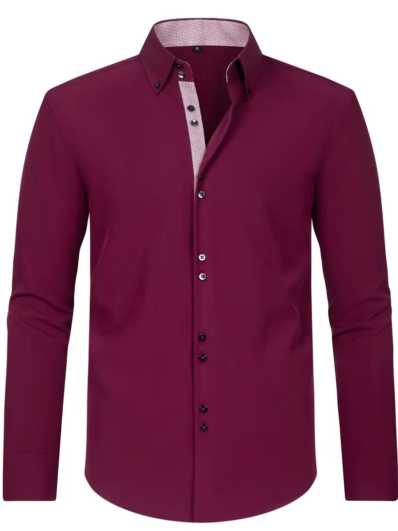 Men's Dress Shirt with Double-Breasted Design and Floral Cuffs – Breathable Polyester Blend Long Sleeve Shirt 2
