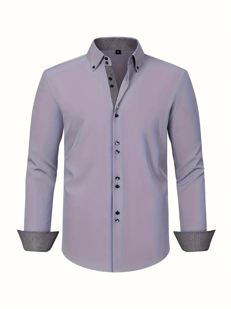 Men's Dress Shirt with Double-Breasted Design and Floral Cuffs – Breathable Polyester Blend Long Sleeve Shirt 5
