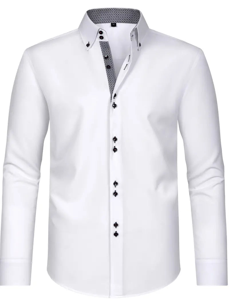 Men's Dress Shirt with Double-Breasted Design and Floral Cuffs – Breathable Polyester Blend Long Sleeve Shirt 6