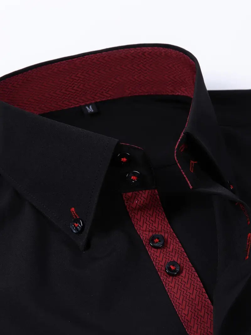 Men's Dress Shirt with Double-Breasted Design and Floral Cuffs – Breathable Polyester Blend Long Sleeve Shirt 9