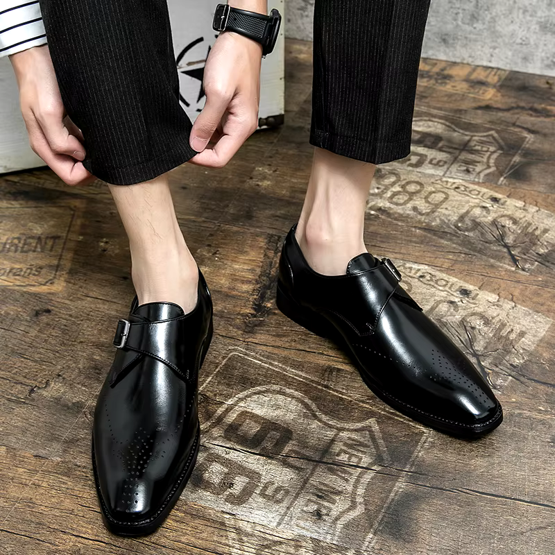 Men's Dress Shoes Monk Strap with Cushioned Insole – Polished Black Leather Formal Footwear 5