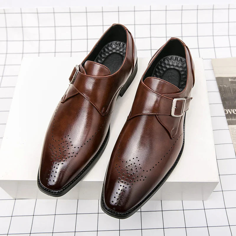 Men's Dress Shoes Monk Strap with Cushioned Insole – Polished Black Leather Formal Footwear 6