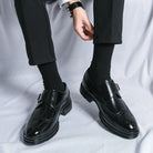 Men's black leather dress shoes featuring elegant wingtip brogue detailing and a stylish monk strap closure, perfect for formal occasions and versatile enough for any wardrobe 0