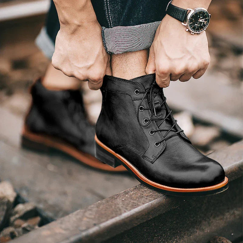 Men's High-Top Boots with Sturdy Sole – Genuine Leather Urban Outdoor Footwear – Black Brown Options 3