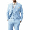 Men's Linen 3-Piece Suit for Wedding featuring a breathable tailored fit, classic two-button jacket, stylish vest, and flat-front pants, perfect 0