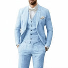 Men's Linen 3-Piece Suit for Wedding featuring a breathable tailored fit, classic two-button jacket, stylish vest, and flat-front pants, perfect 0