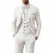 Men's Linen 3-Piece Suit for Wedding featuring a breathable tailored fit, classic two-button jacket, stylish vest, and flat-front pants, perfect 1