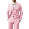 Men's Linen 3-Piece Suit for Wedding featuring a breathable tailored fit, classic two-button jacket, stylish vest, and flat-front pants, perfect 3