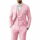 Men's Linen 3-Piece Suit for Wedding featuring a breathable tailored fit, classic two-button jacket, stylish vest, and flat-front pants, perfect 3