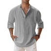 Men's Linen Shirt with Grandad Collar, featuring a breathable relaxed fit and long sleeves, perfect for casual outings or warm weather wear. 7