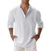 Men's Linen Shirt with Grandad Collar, featuring a breathable relaxed fit and long sleeves, perfect for casual outings or warm weather wear. 8