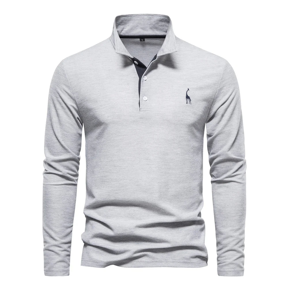 Men's Long Sleeve Polo Shirt with Button Neck – Breathable Fabric for Versatile Style 2