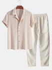 Men's Outfit Set with Knitted Waffle Shirt and Linen Pants – Casual Summer Style for Men 1