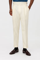 Men's Pants with Drawstring Waist and Pleated Design – High-Waisted Straight-Leg Cotton Blend Trousers 0