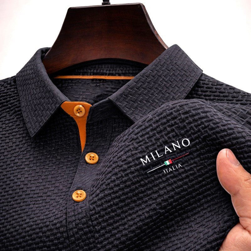 Men's Polo Shirt with Milano Button Placket and Textured Surface – Classic Fit Cotton Blend 2