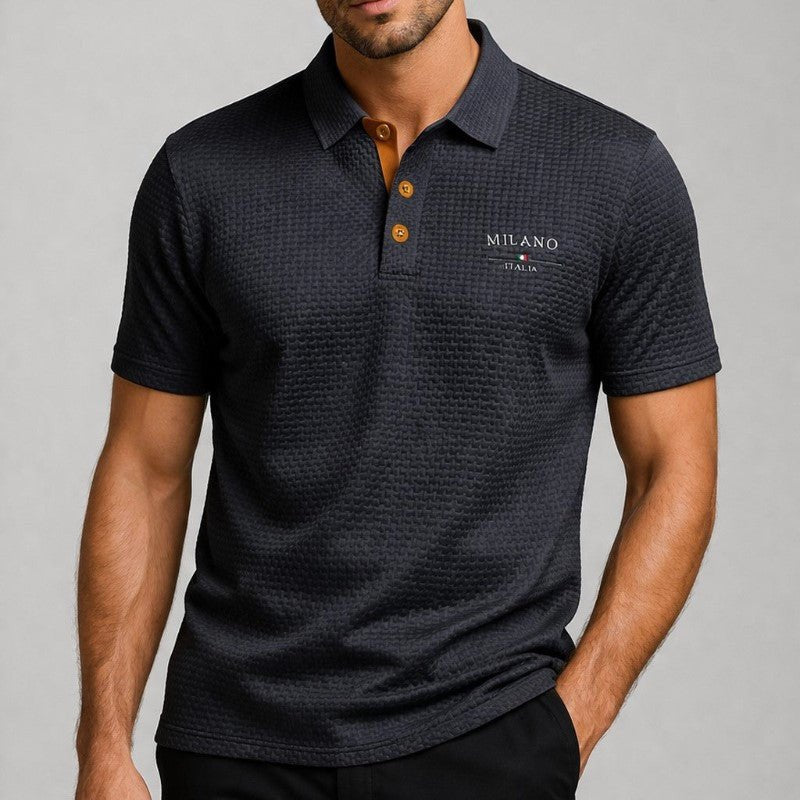 Men's Polo Shirt with Milano Button Placket and Textured Surface – Classic Fit Cotton Blend 5