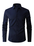 Men's slim fit shirt featuring a sleek button closure, designed for modern versatility suitable for both work and casual wear. 2