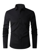 Men's slim fit shirt featuring a sleek button closure, designed for modern versatility suitable for both work and casual wear. 4