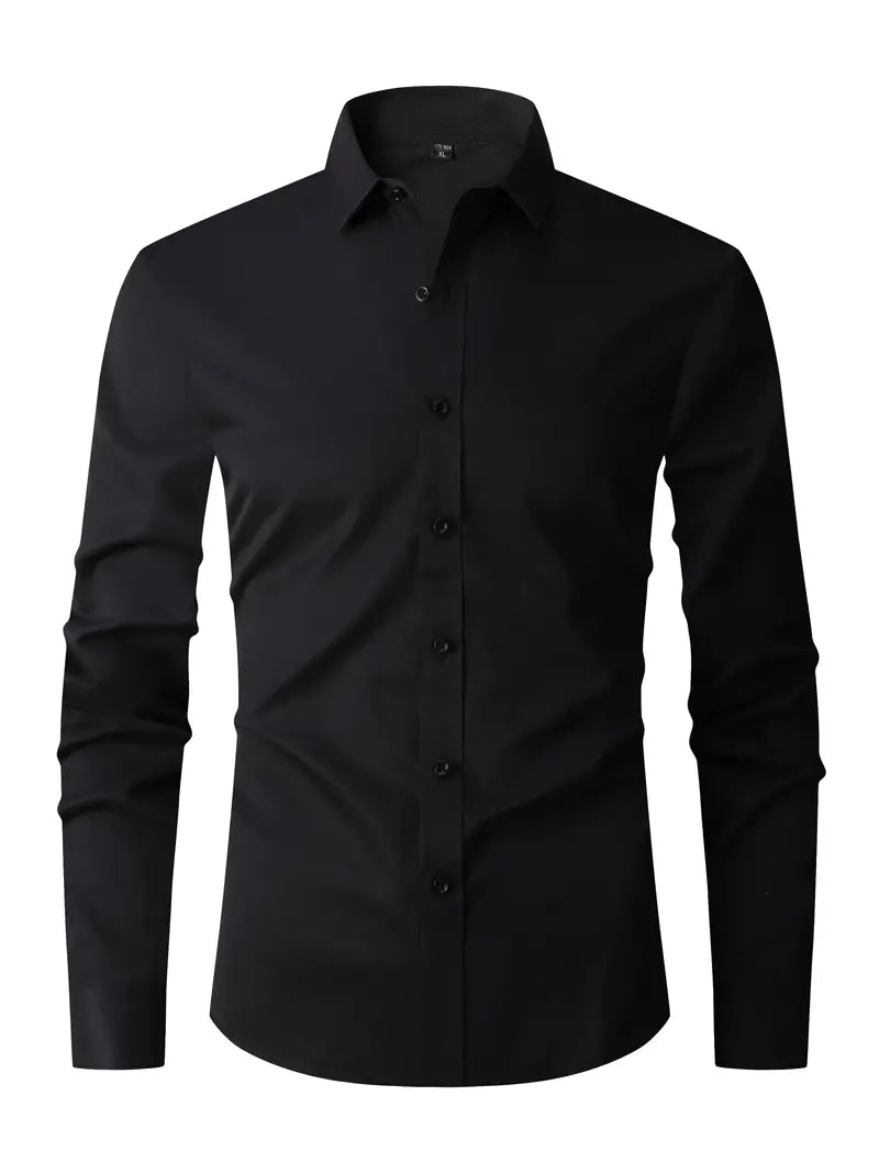 Men's slim fit shirt featuring a sleek button closure, designed for modern versatility suitable for both work and casual wear. 4