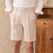 Men’s Linen Shorts with Pleated Front and Button Closure