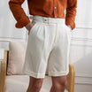 Men’s Linen Shorts with Pleated Front and Button Closure