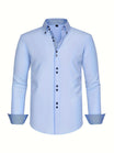 Men’s Long Sleeve Shirt with Button Closure and Contrast Cuffs