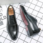 Mens Oxford Shoes with Genuine Leather Upper and Classic Cap-Toe Design – Black Brogue Dress Shoes 1