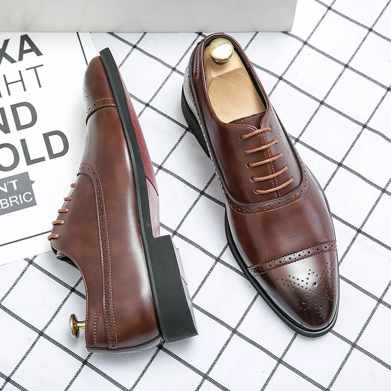 Mens Oxford Shoes with Genuine Leather Upper and Classic Cap-Toe Design – Black Brogue Dress Shoes 2