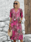 Midi Dress with Abstract Print and Lace V-Neck – Soft Breathable Casual Style with Side Pockets 0