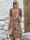 Midi Dress with Abstract Print and Lace V-Neck – Soft Breathable Casual Style with Side Pockets 1