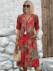 Midi Dress with Abstract Print and Lace V-Neck – Soft Breathable Casual Style with Side Pockets 2